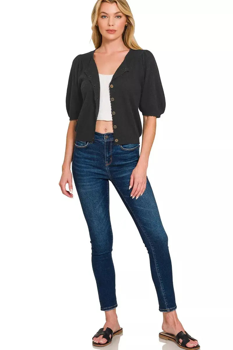 Zenana Puff Sleeve Wool Sweater Cardigan  Style Ratio