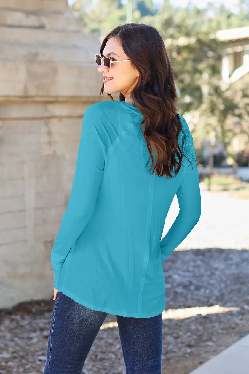 Basic Bae Full Size Round Neck Long Sleeve Shirt  Style Ratio