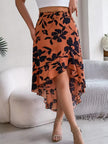Floral Print Ruffle Hem Asymmetrical Skirt  Style Ratio