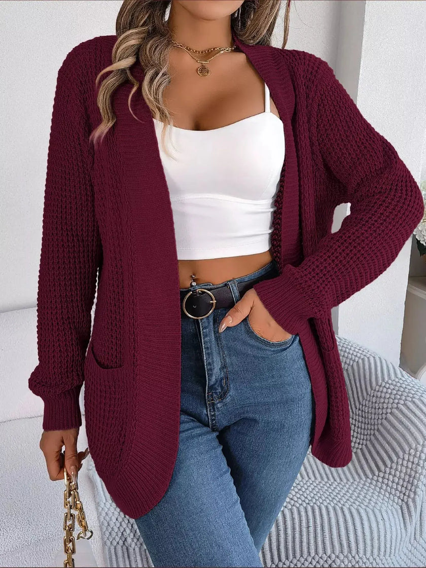 Chunky Knit Open Front Cardigan with Pockets  Style Ratio