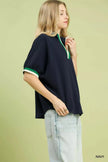 Umgee Textured Knit Top with Striped Contrast Trim  Style Ratio