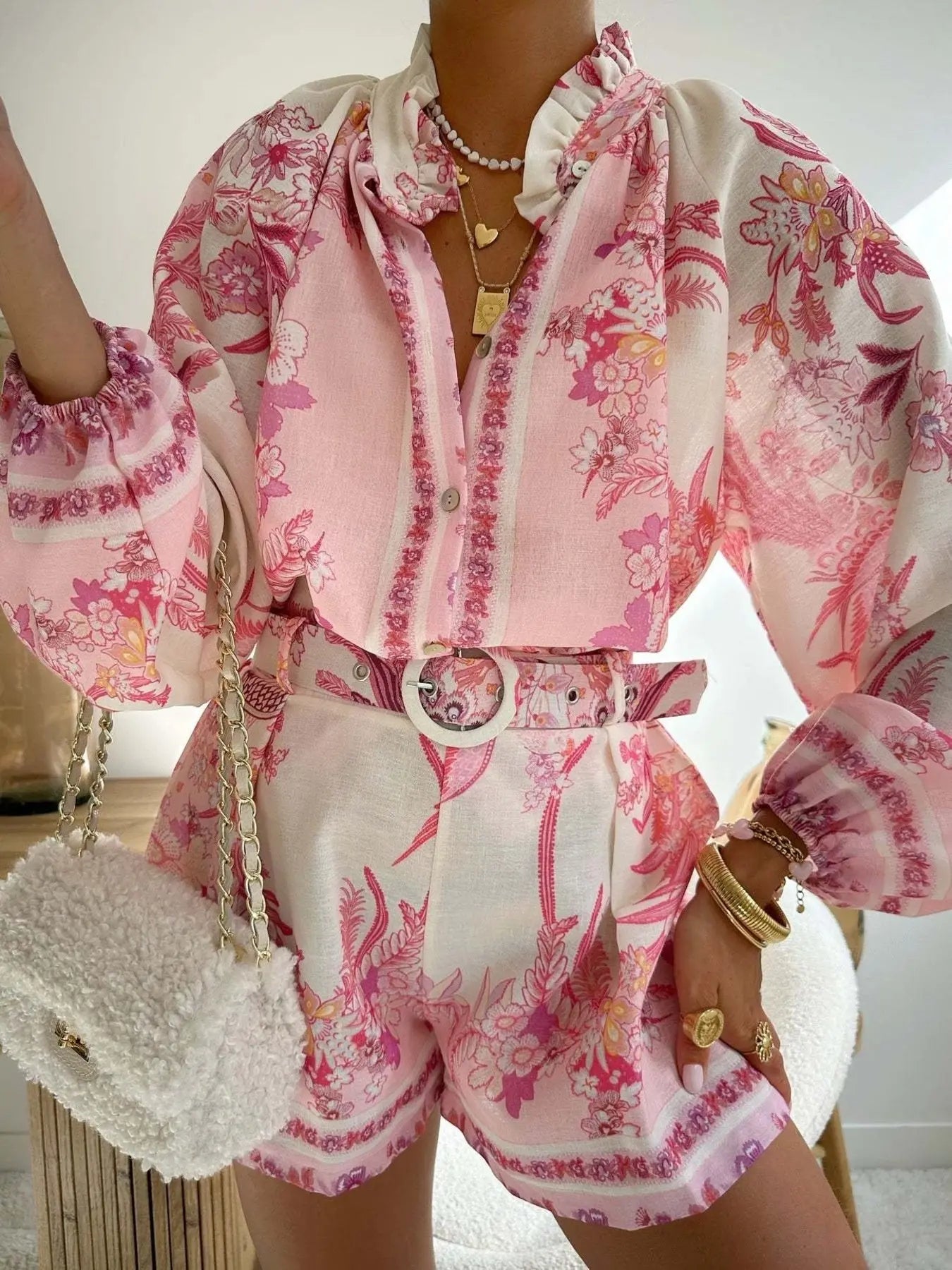 Floral Print Button Up Shirt and Shorts Set  Style Ratio