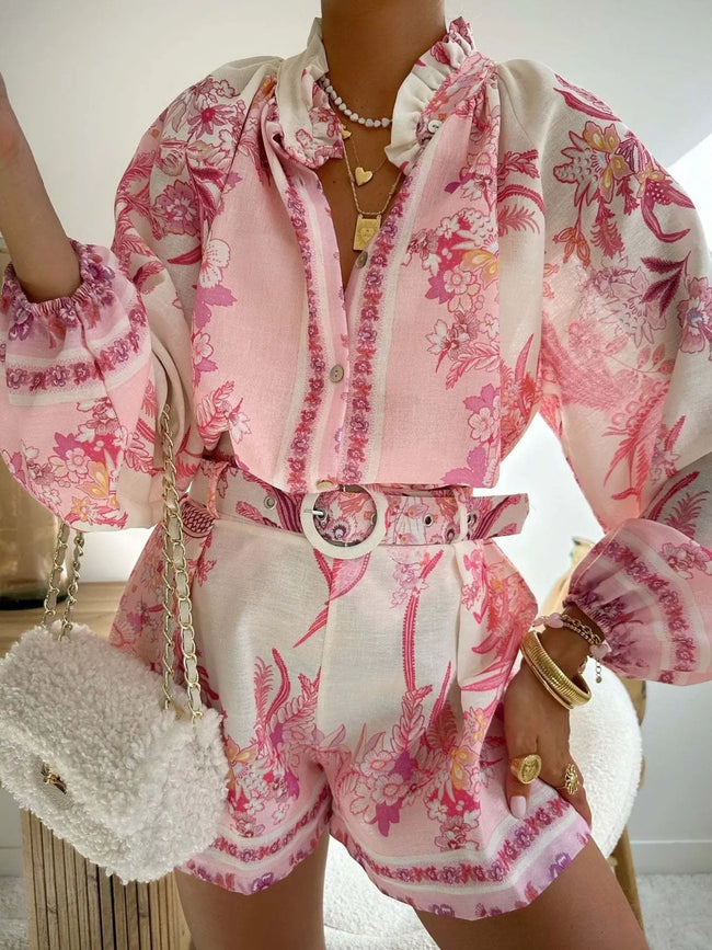 Floral Print Button Up Shirt and Shorts Set  Style Ratio