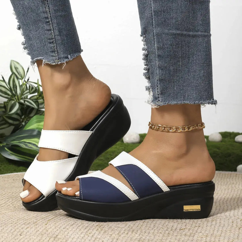 Contrast Open Toe Wedge Sandals  Style Ratio
