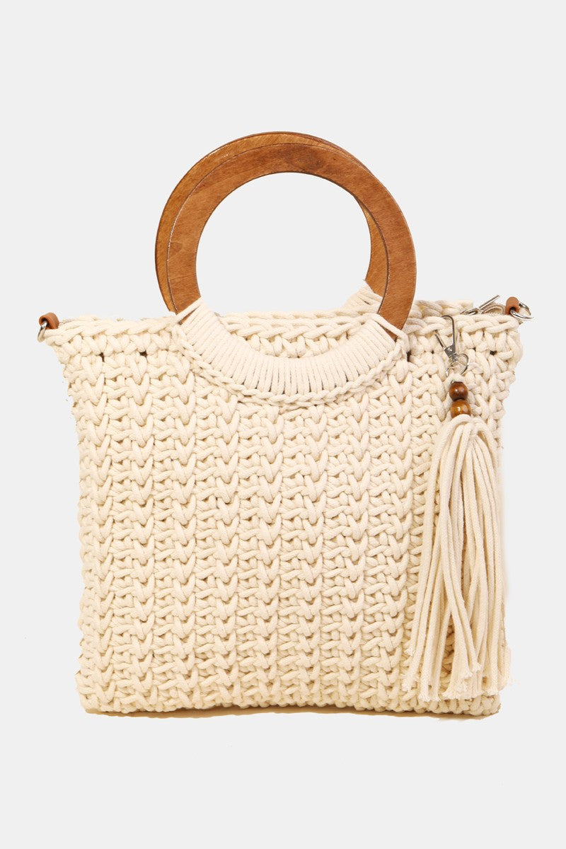 Knit Convertible Tote Bag with Tassel