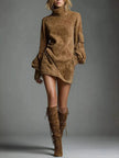 Turtleneck Lantern Sleeve Mini Dress with Pockets  Style Ratio