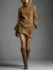 Turtleneck Lantern Sleeve Mini Dress with Pockets  Style Ratio