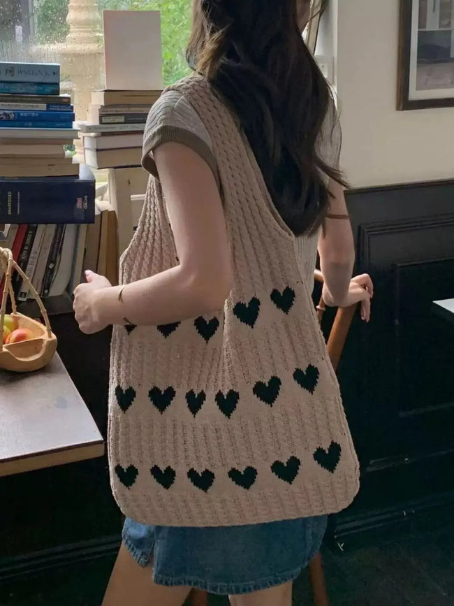 Heart Pattern Knitted Handbag  Style Ratio