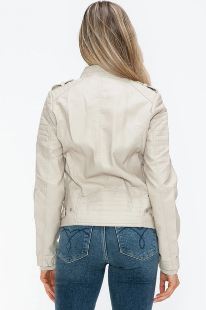 Snobbish Leather Biker Jacket with Side Zip Pockets Trendsi