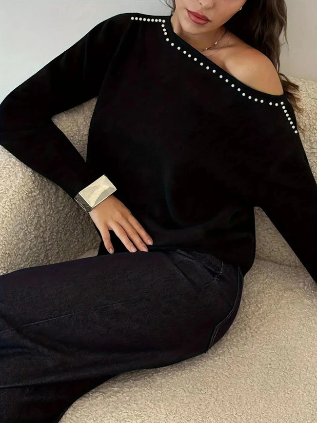 Studded Single Shoulder Lightweight Sweater  Style Ratio