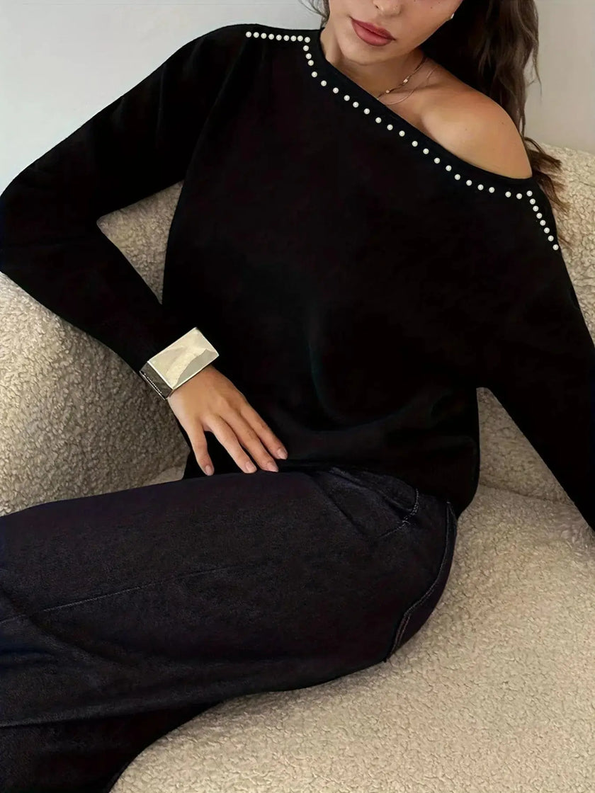 Studded Single Shoulder Knit Top  Style Ratio