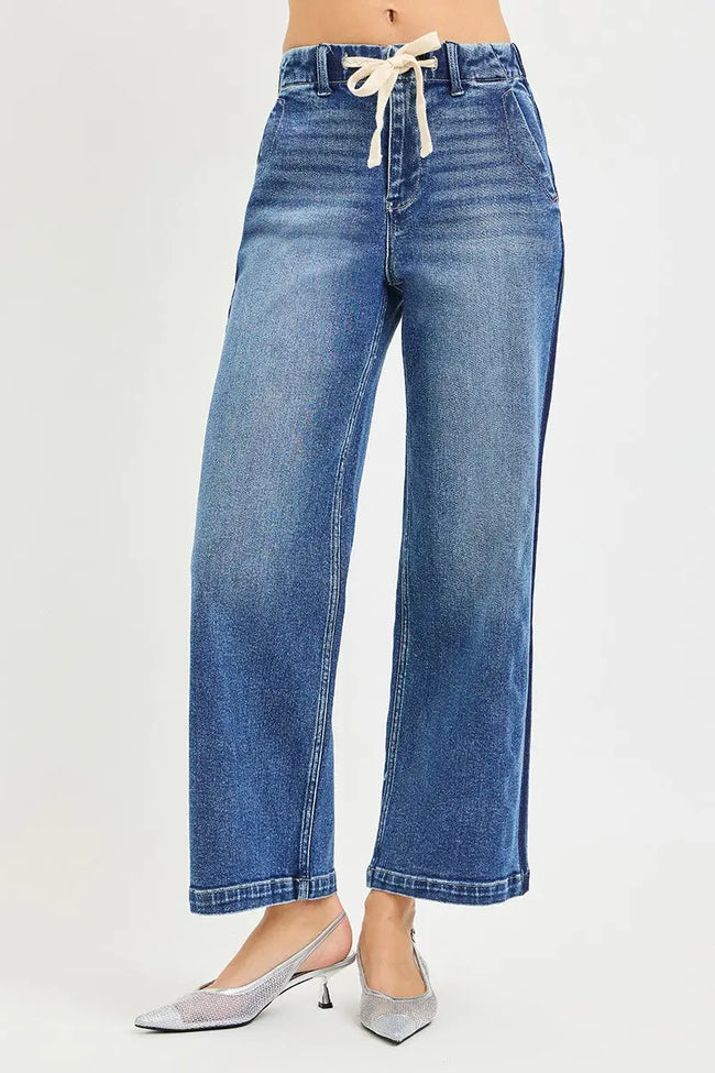 RISEN Elastic Band High Rise Cropped Wide Jeans  Style Ratio