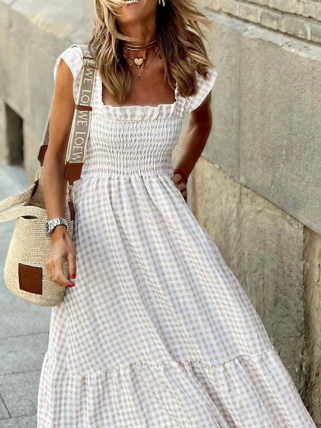 Plaid Ruffle Sleeve Maxi Dress  Style Ratio