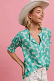 BiBi Flower Printed Woven Smocking Sleeves V Neck Blouse  Style Ratio