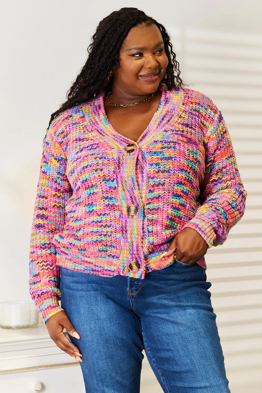 Angel Wings Woven Right V-Neck Long Sleeve Cardigan  Style Ratio