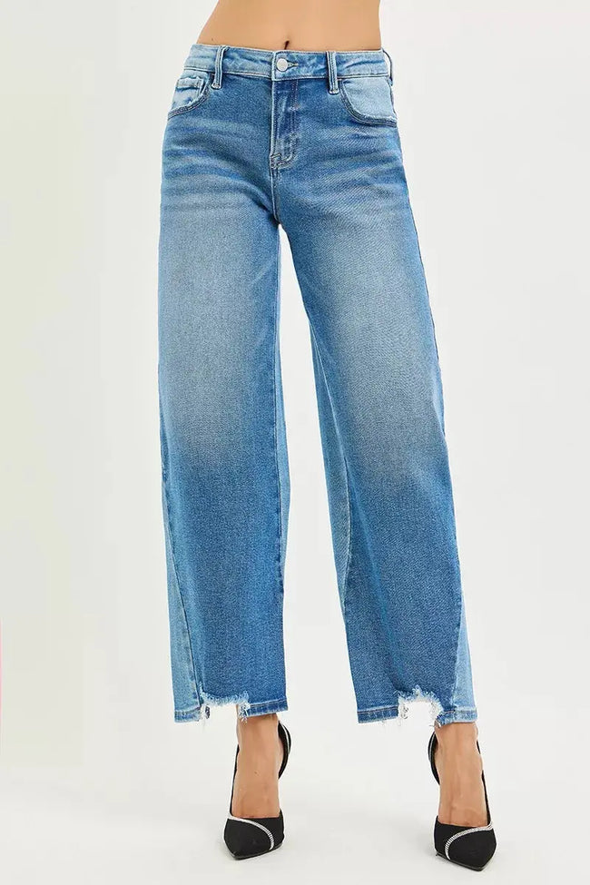 RISEN Full Size Slouchy Cropped Barrel Jeans with Contrast Wash  Style Ratio