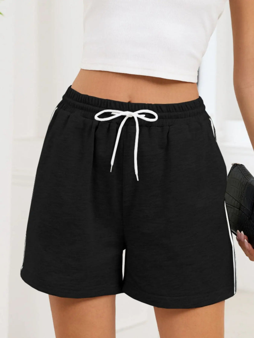 Striped Trim Drawstring Shorts  Style Ratio