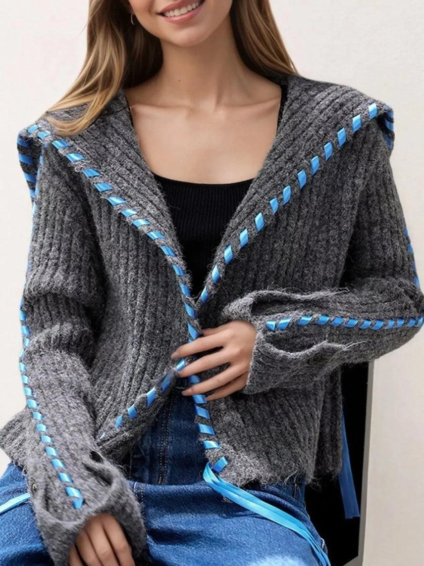 Ribbed Knit Open Front Cardigan  Style Ratio
