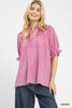 Umgee Textured Henley Blouse with Ruffle Cuffs  Style Ratio