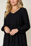 Double Take Full Size V-Neck Balloon Sleeve Tiered Dress with Pockets  Style Ratio