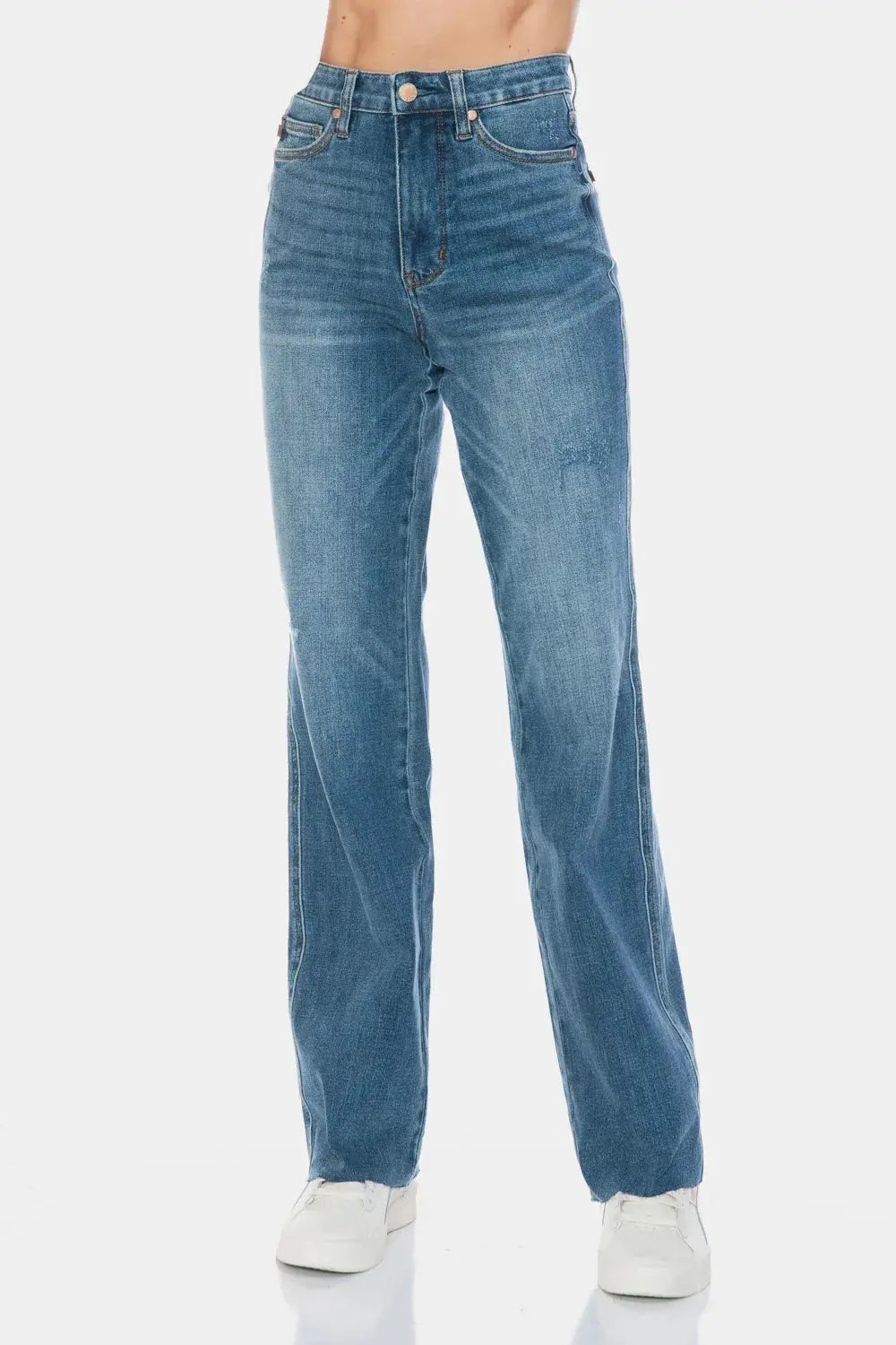 Judy Blue Full Size Tummy Control Cut Raw Hem Straight Jeans  Style Ratio