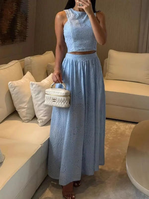 Eyelet Crop Top and Maxi Skirt Set  Style Ratio