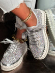 Lace Up Sequin Round Toe Platform Sneakers  Style Ratio