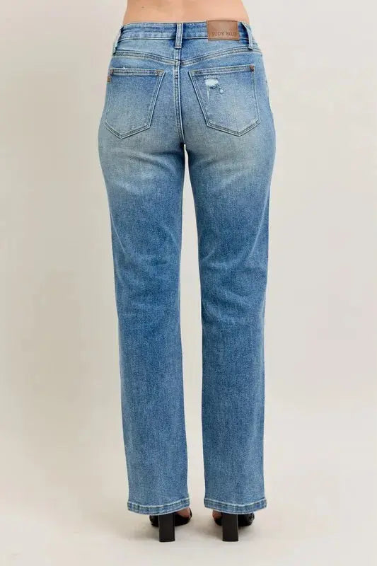 Judy Blue Full Size High Waist Vintage Wash Front Seam & Slit Straight Plus Size  Style Ratio