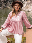 Plus Size Tie Neck Puff Sleeve Blouse  Style Ratio