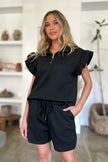 Double Take Full Size Texture Flounce Sleeve Top and Shorts Set  Style Ratio