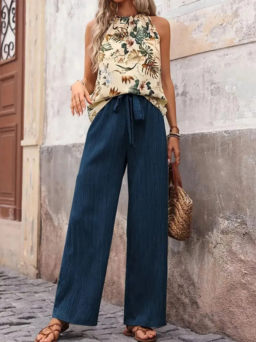 Printed Tank Top and Wide Leg Pants Set  Style Ratio