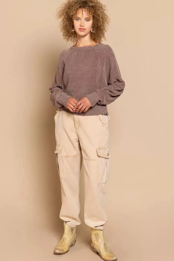 POL Round Neck Backless Sweater with Ribbed Edge  Style Ratio