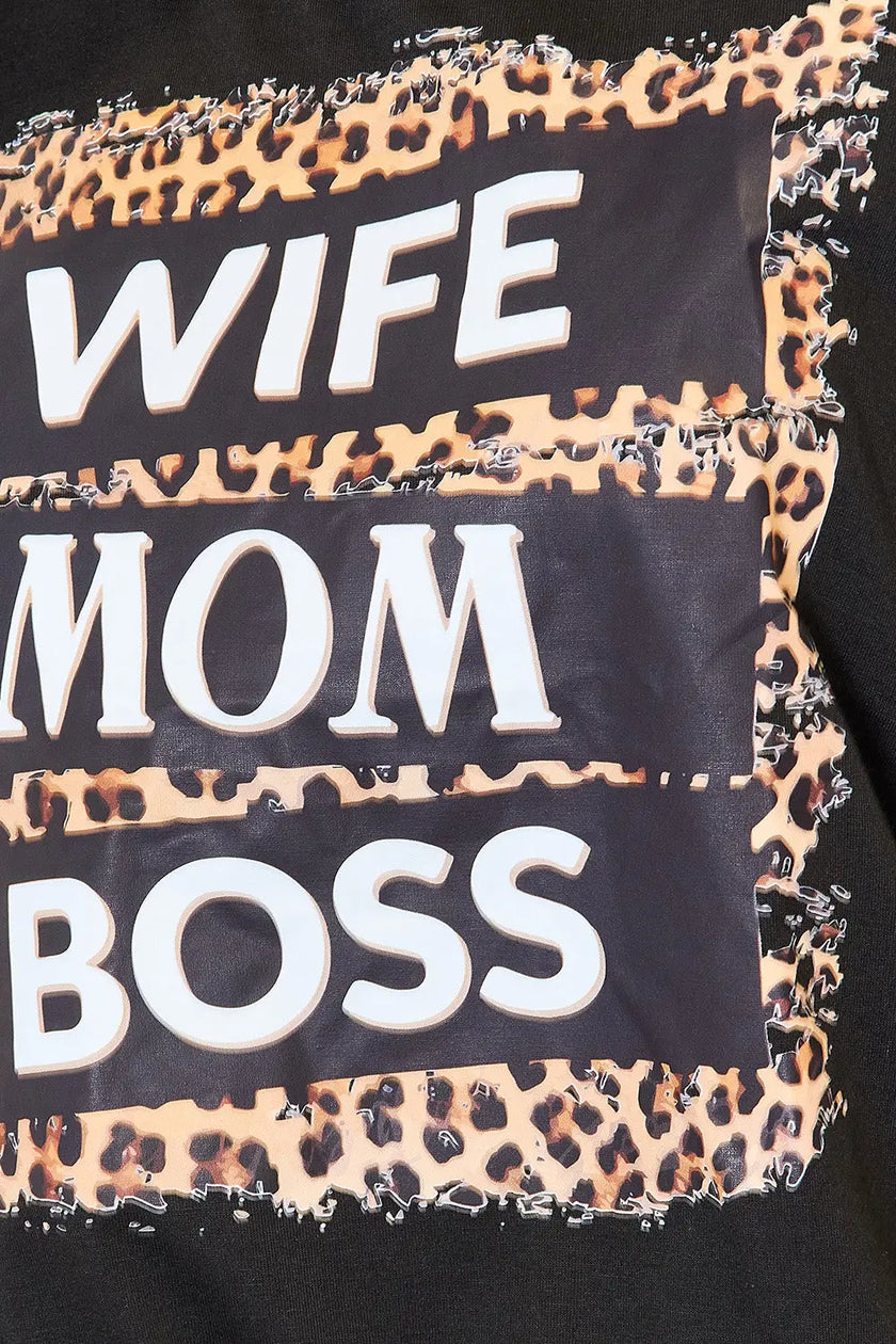 Wife Mom Boss Leopard Graphic Short Sleeve Shirt  Style Ratio