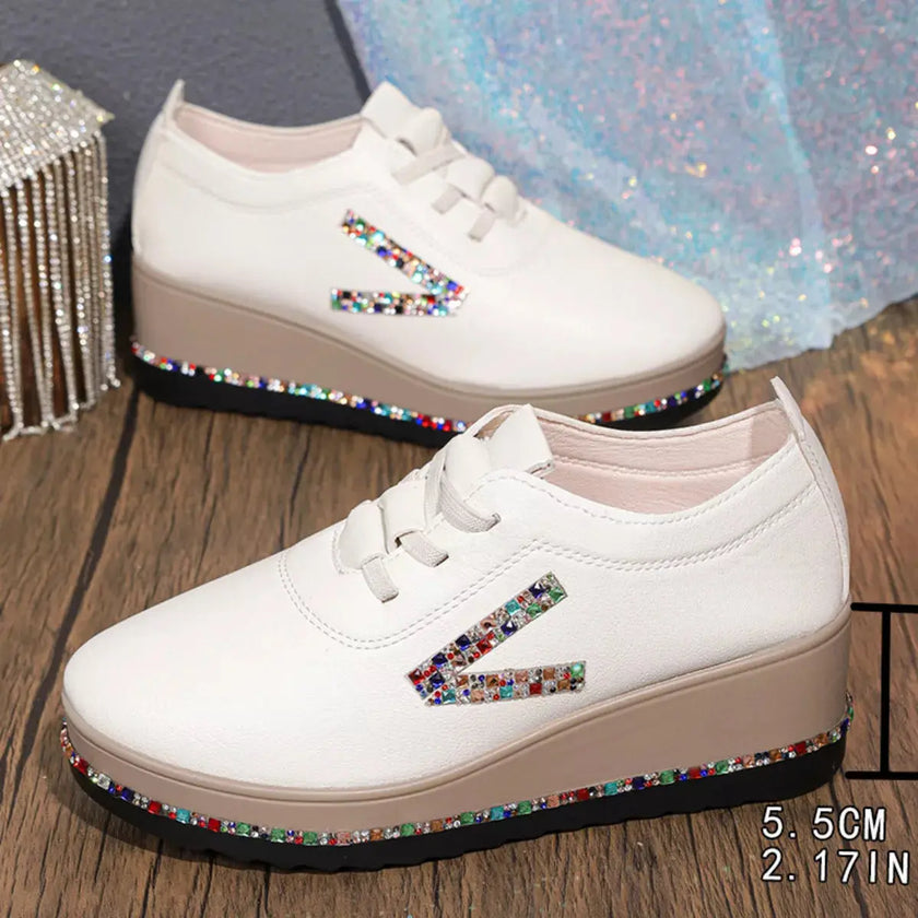 Rhinestone Round Toe Wedge Sneakers  Style Ratio