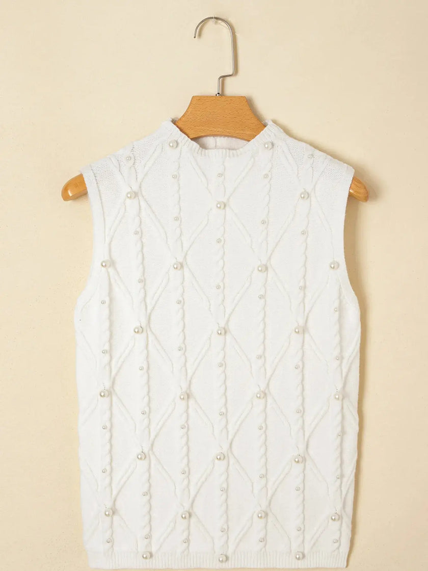 Pearled Mock Neck Textured Knit Sweater  Style Ratio