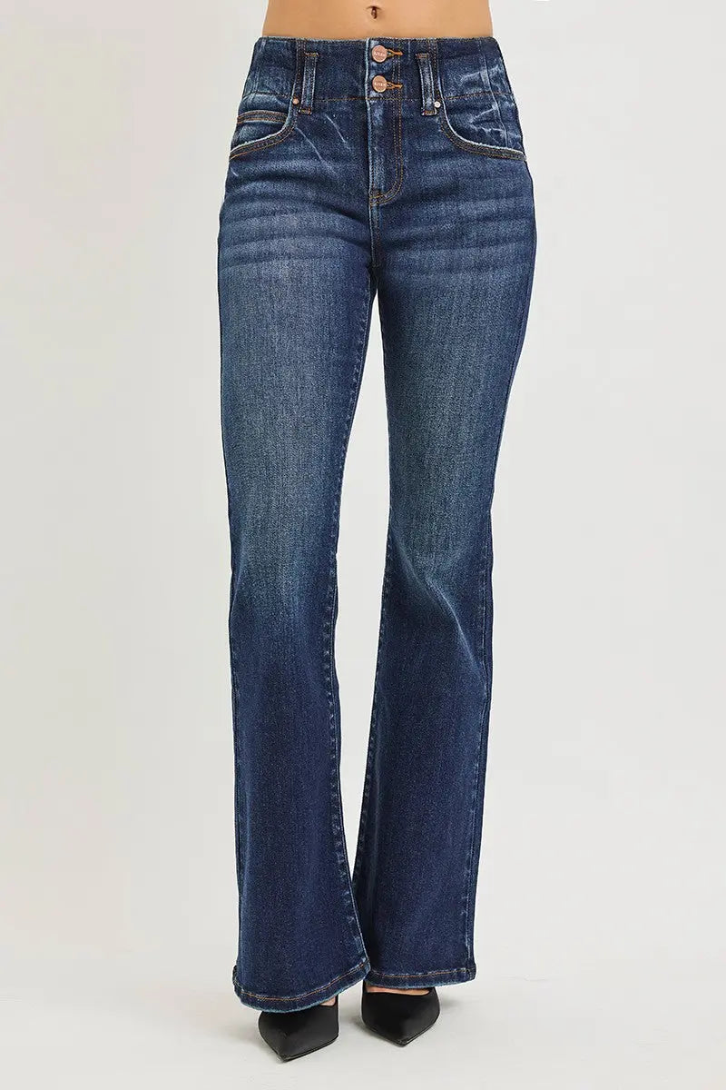 RISEN High Rise Flare Jeans With Seam Detail Waistband  Style Ratio