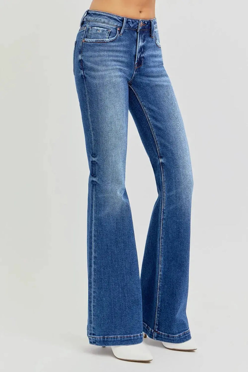 RISEN Full Size Low Rise Flare Jeans with Pockets  Style Ratio