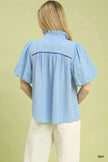 Umgee Puff Sleeve Eyelet Mix Top with Contrast Piping  Style Ratio