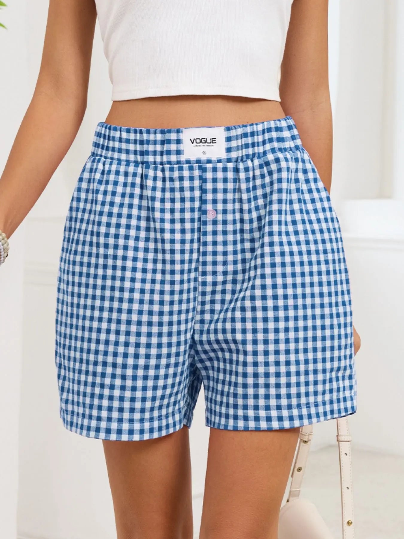 Gingham Elastic Waist Casual Shorts  Style Ratio