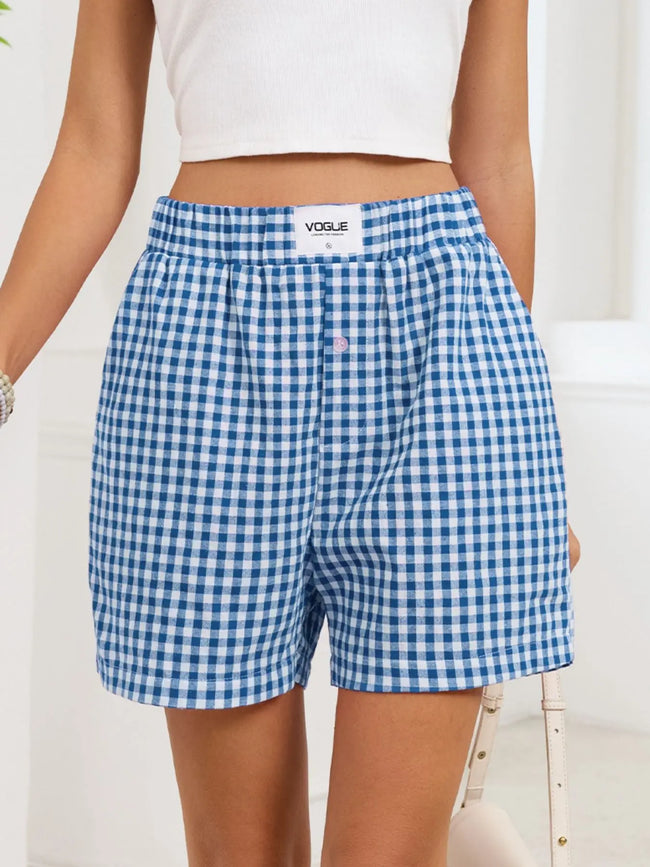 Gingham Elastic Waist Casual Shorts  Style Ratio