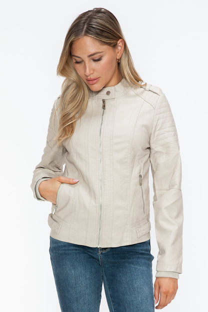 Snobbish Leather Biker Jacket with Side Zip Pockets Trendsi