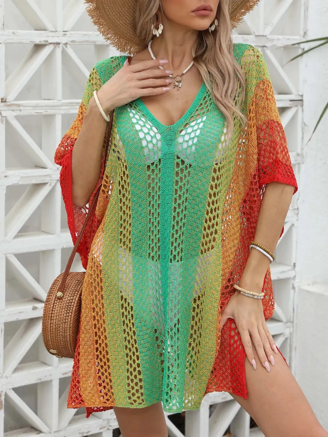 Rainbow Gradient Crochet Beach Cover Up  Style Ratio