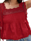 Lace-Trimmed Eyelet Square Neck Top  Style Ratio