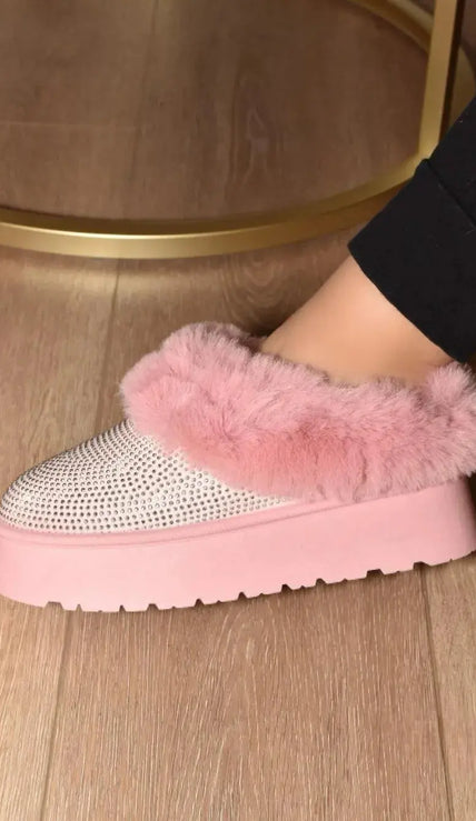 WILD DIVA Embellished Faux Fur Platform Booties  Style Ratio