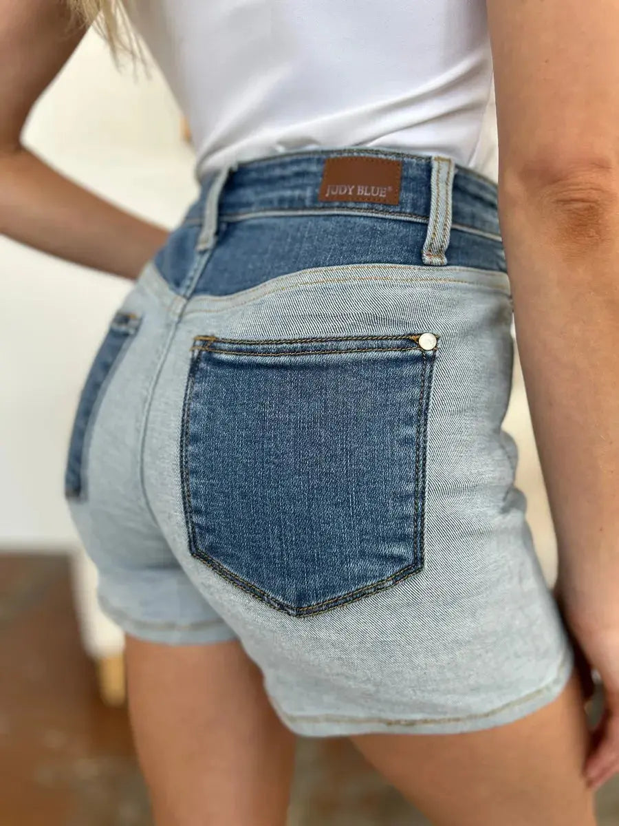 Judy Blue Full Size Color Block Denim Shorts  Style Ratio