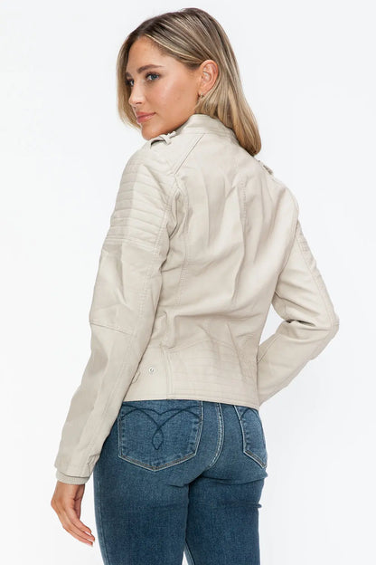 Snobbish Leather Biker Jacket with Side Zip Pockets Trendsi