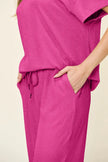 Double Take Texture Round Neck Short Sleeve Shirt and Wide Leg Pants  Style Ratio