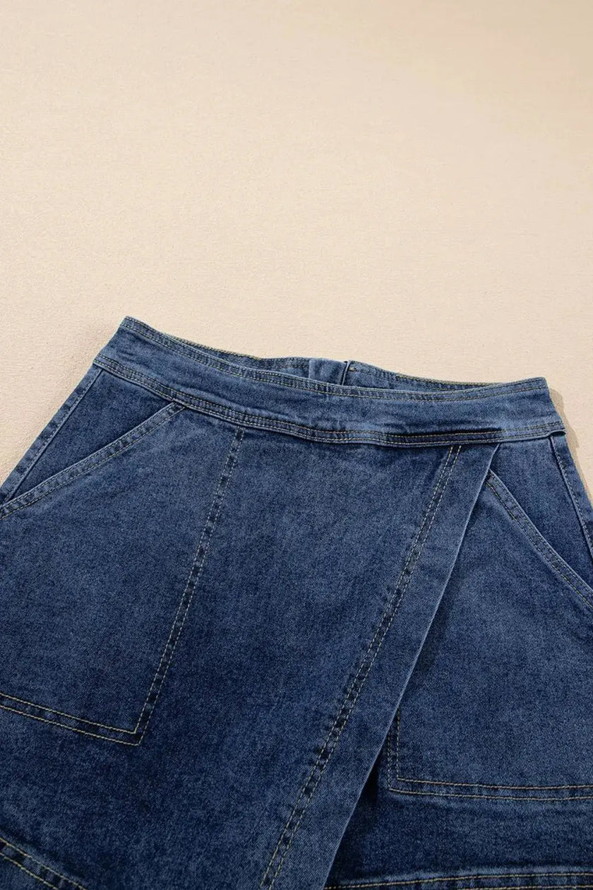 Asymmetrical Denim Skort with Pockets  Style Ratio