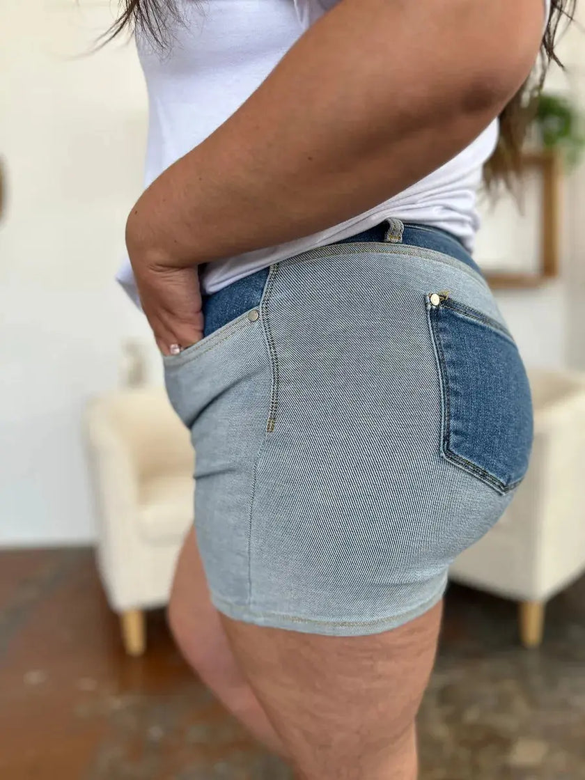 Judy Blue Full Size Color Block Denim Shorts  Style Ratio