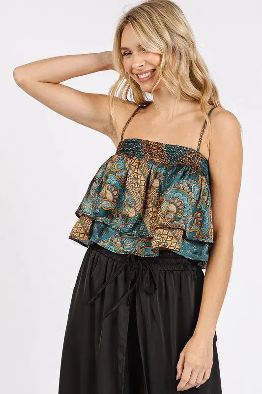 Mittoshop Paisley Patchwork Satin Ruffle Cami  Style Ratio